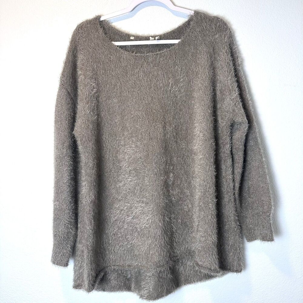 Soft Surroundings Womens Size (L) Sweater Taupe Metallic Fuzzy Eyelash Knit‎